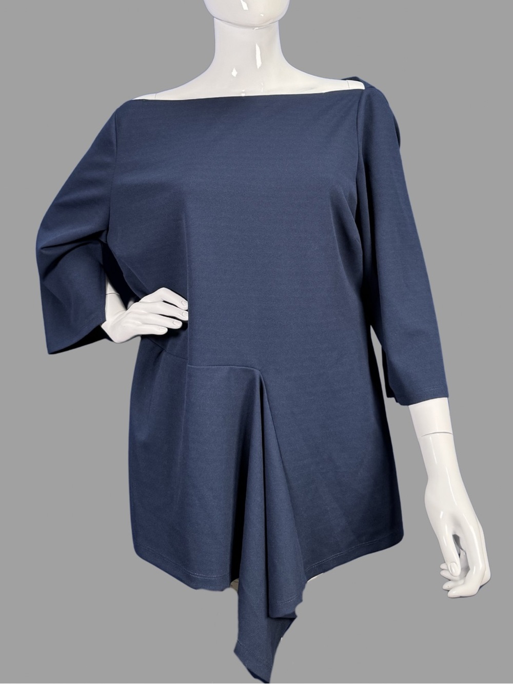 Preston & York Navy Asymmetric Boatneck Blouse